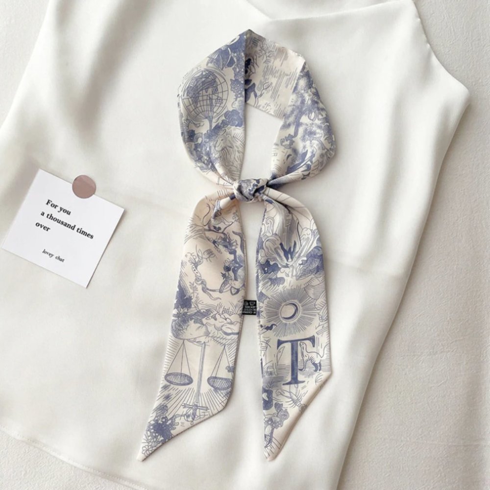 Geometric print initial T twilly scarf